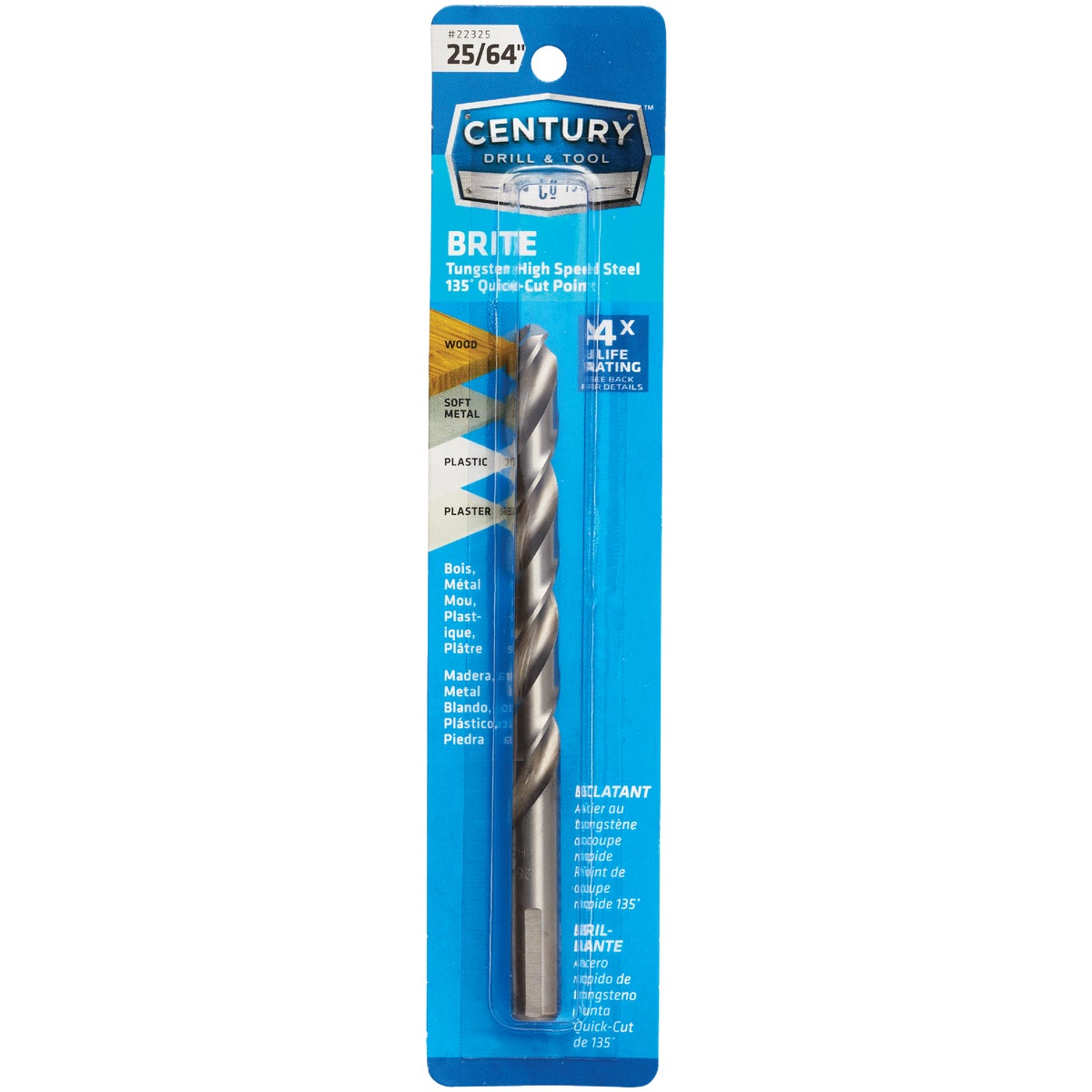 Century Drill & Tool 25/64 In. Tungsten High Speed Steel Quick-Cut Point Brite Drill Bit