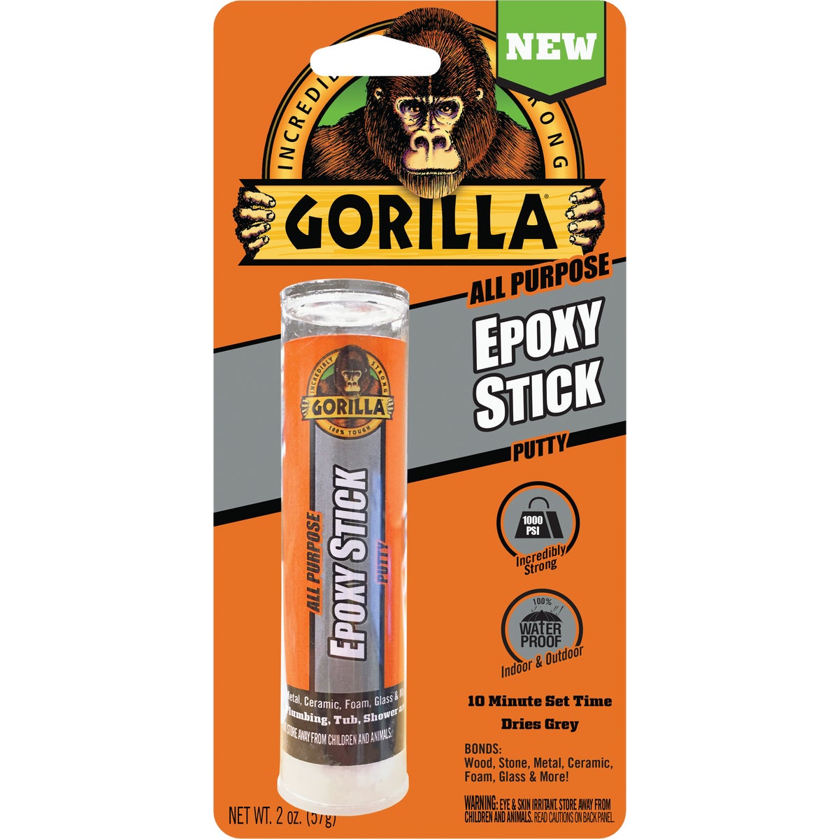 Gorilla 2 Oz. Gray All-Purpose Epoxy Putty Stick