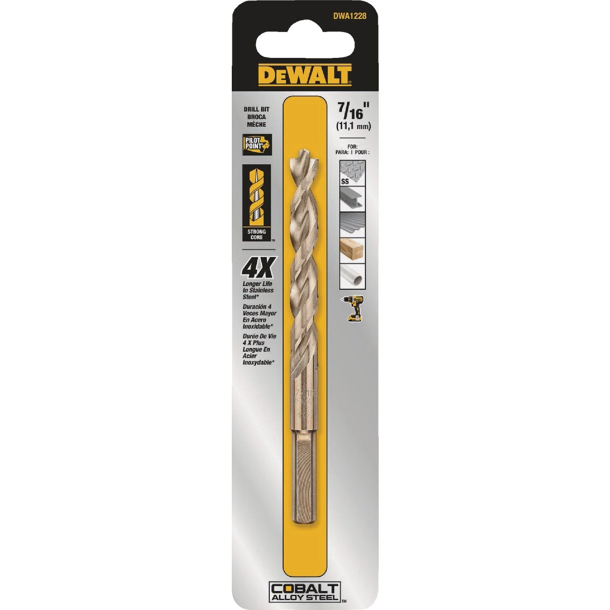 DEWALT 7/16 In. Pilot Point Industrial Cobalt Drill Bit