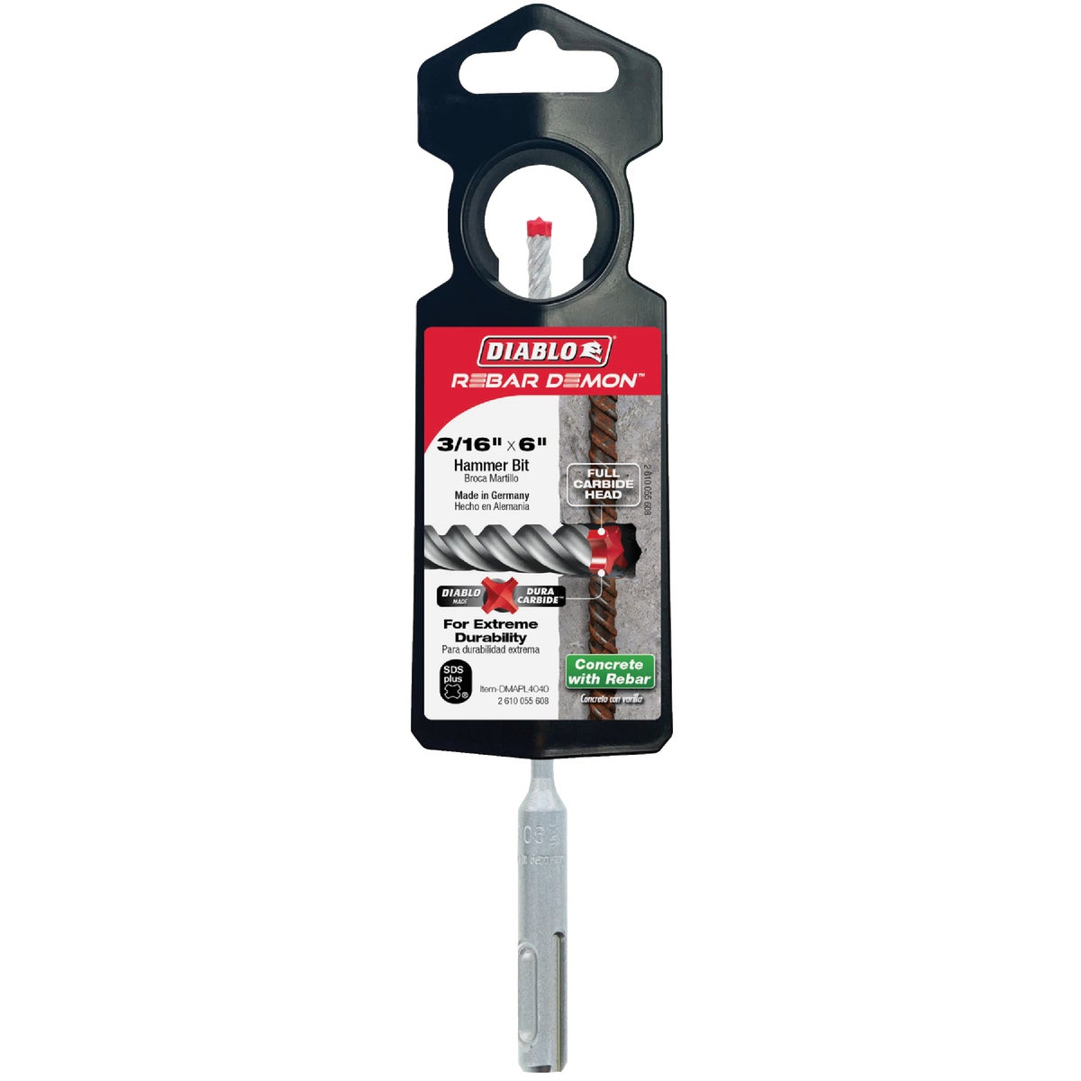 Diablo Rebar Demon 3/16 In. x 6 In. SDS-Plus Full Carbide Rotary Hammer Drill Bit