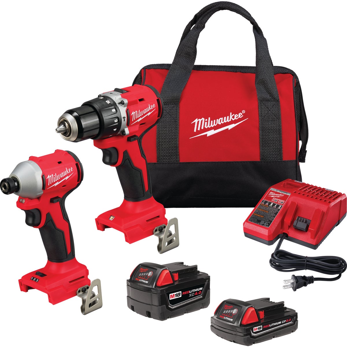 Milwaukee M18 2-Tool Brushless Cordless Compact Drill/Driver & Compact Impact Driver Combo Kit with (2) Batteries & Charger