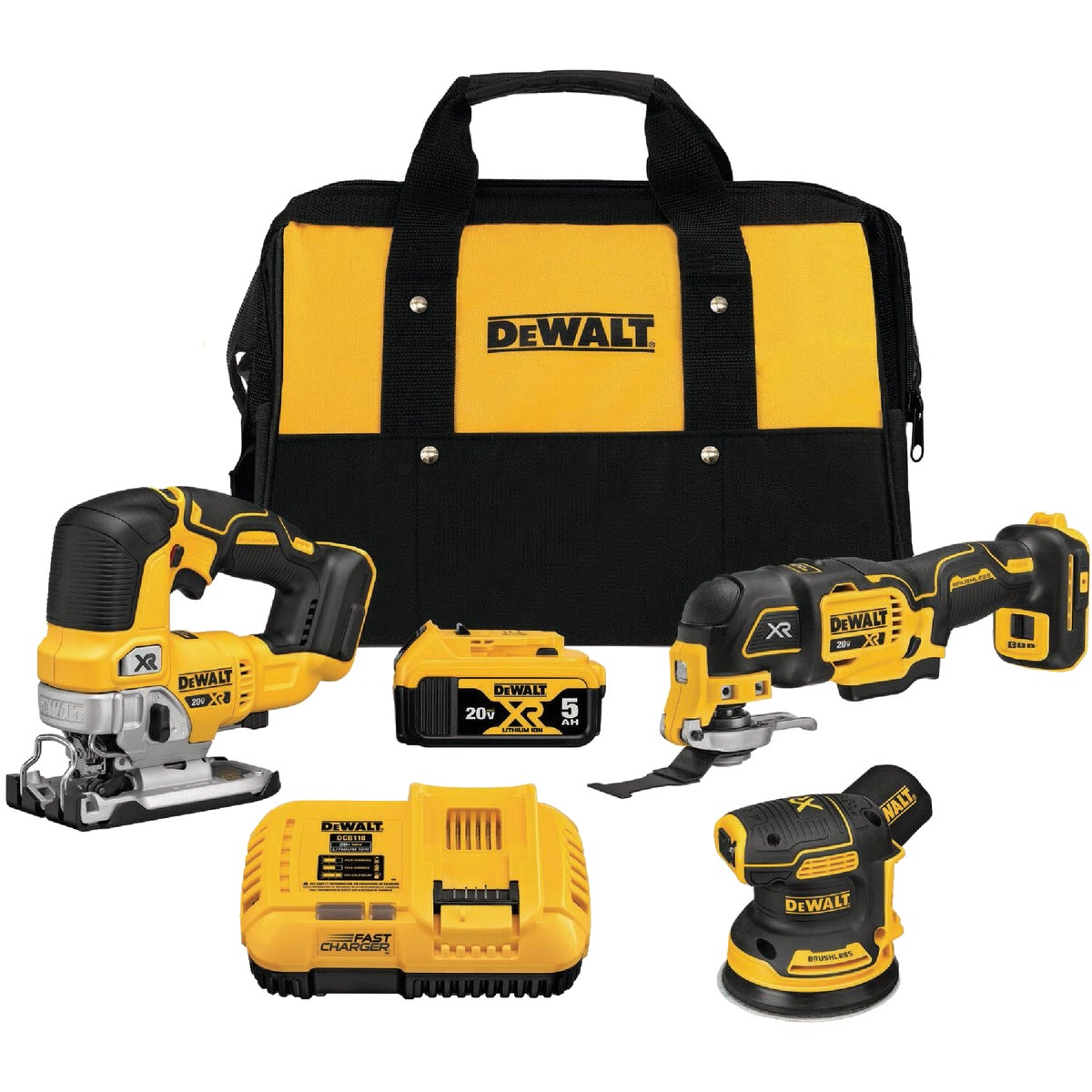 DEWALT 3-Tool 20V MAX XR Lithium-Ion Brushless Random Orbital Sander, Oscillating Tool, & Jigsaw Cordless Tool Combo Kit