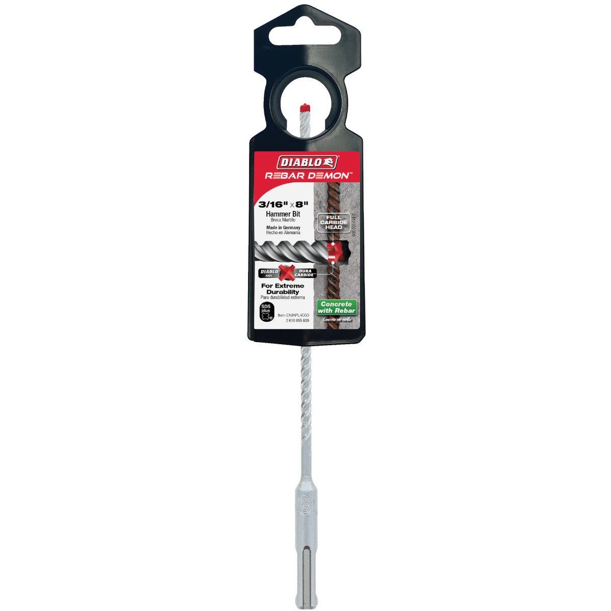 Diablo Rebar Demon 3/16 In. x 8 In. SDS-Plus Full Carbide Rotary Hammer Drill Bit