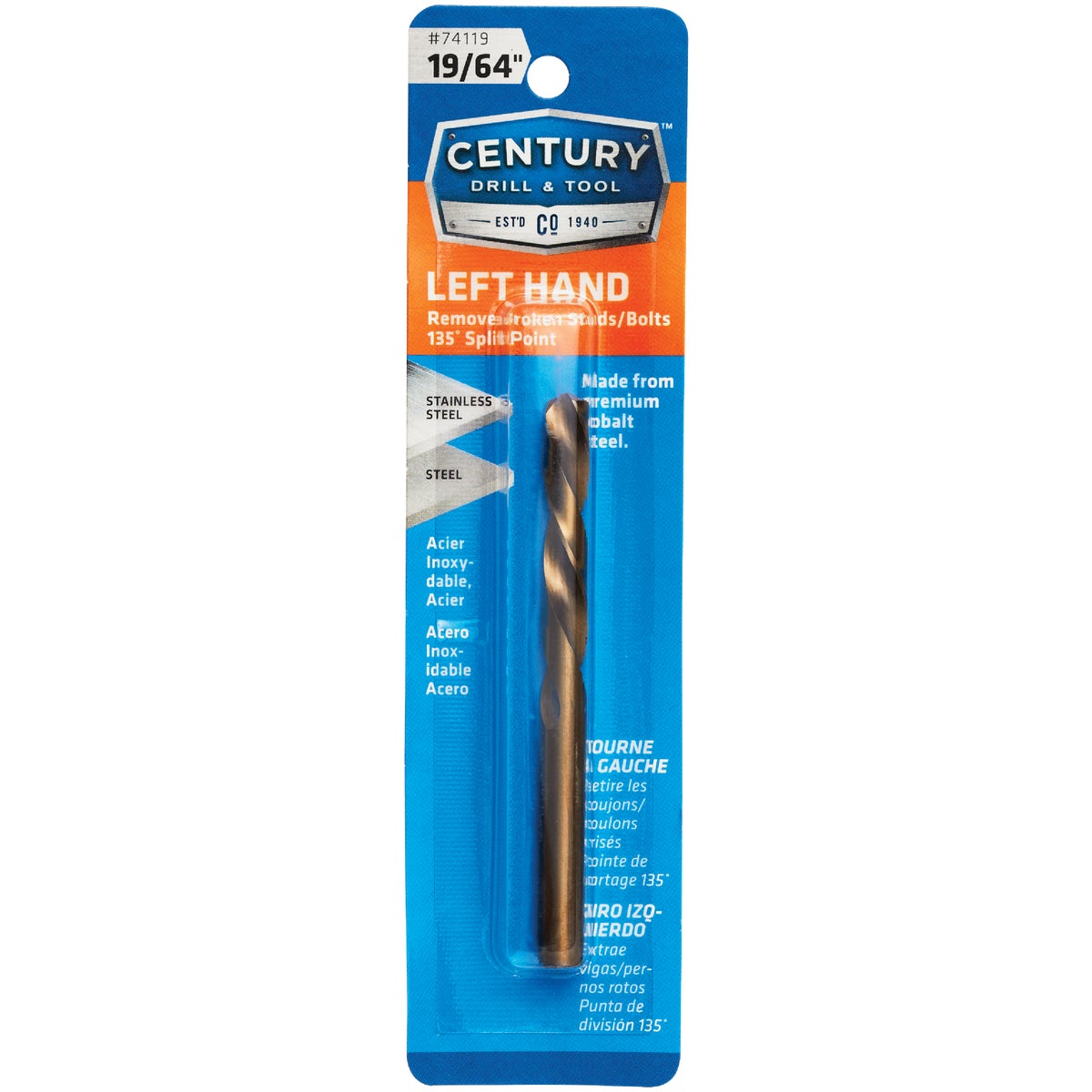 Century Drill & Tool 19/64 In. Cobalt Steel Left Hand Drill Bit