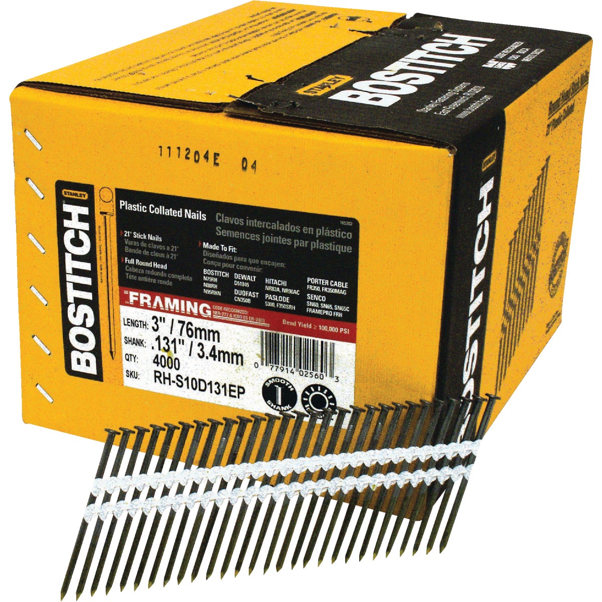 Bostitch 21 Degree Plastic Strip Coated Full Round Head Framing Stick Nails, 3 In. x .131 In. (4000 Ct.)