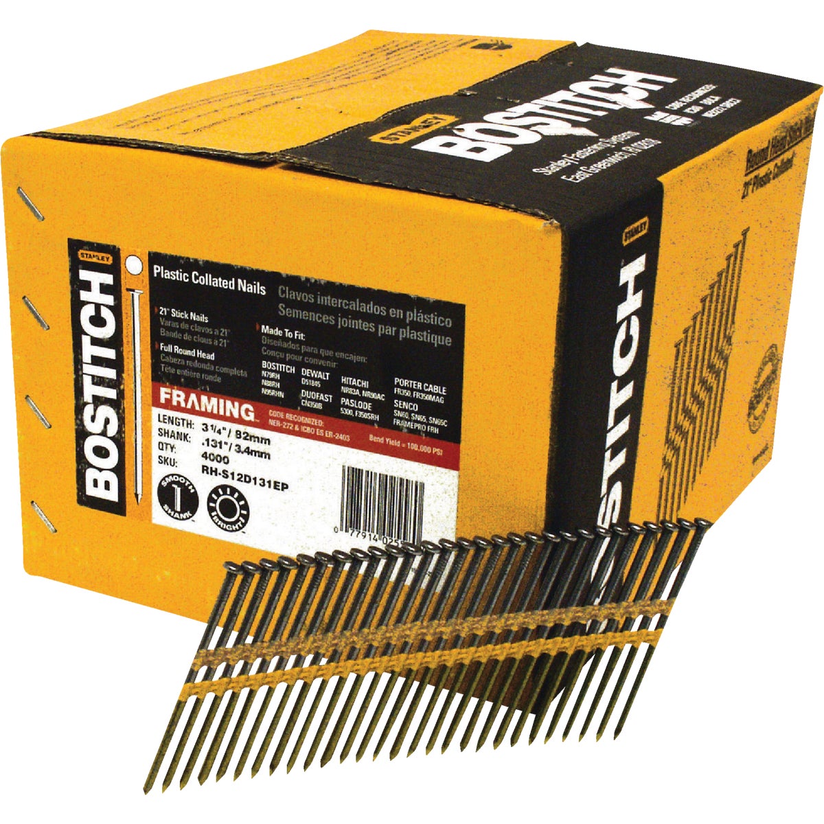 Bostitch 21 Degree Plastic Strip Coated Full Round Head Framing Stick Nails, 3-1/4 In. x .131 In. (4000 Ct.)