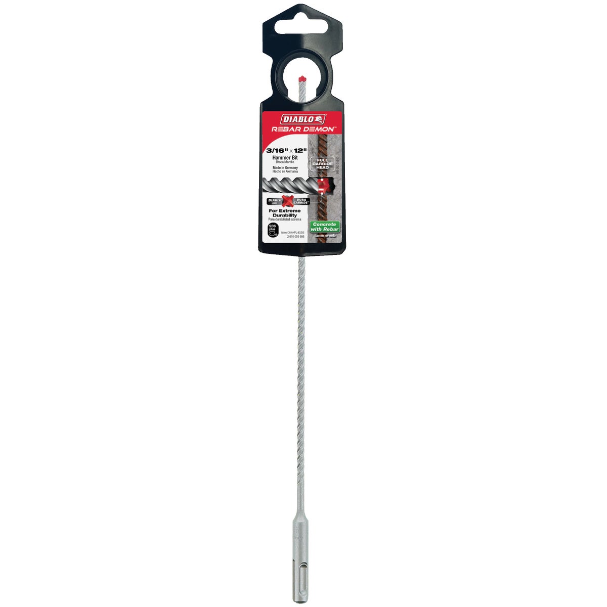 Diablo Rebar Demon 3/16 In. x 12 In. SDS-Plus Full Carbide Rotary Hammer Drill Bit