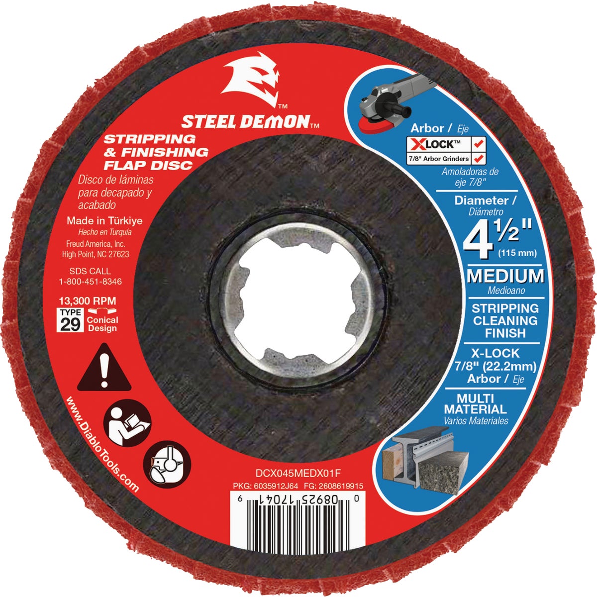 Diablo Steel Demon X-LOCK 4-1/2 In. Medium Grit Stripping & Finishing Angle Grinder Flap Disc