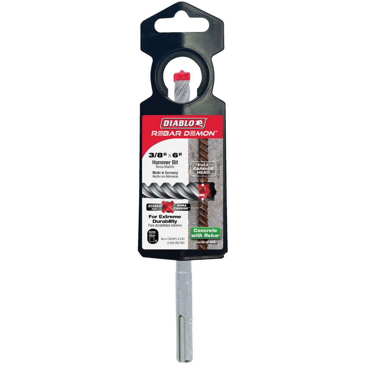 Diablo Rebar Demon 3/8 In. x 6 In. SDS-Plus Full Carbide Rotary Hammer Drill Bit