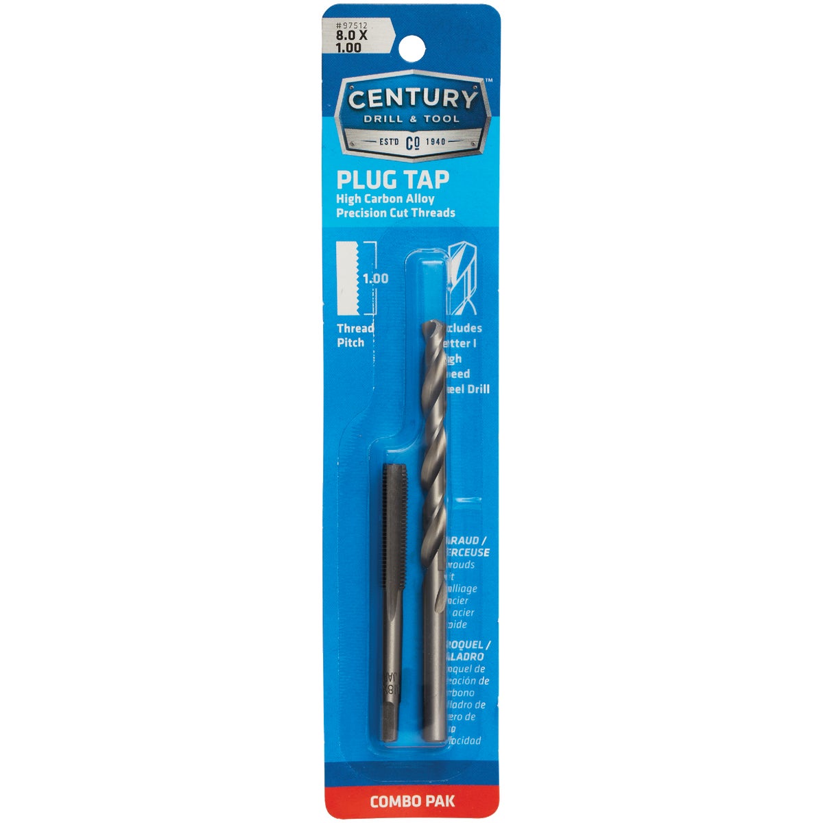 Century Drill & Tool 8 mm x 1.0 Metric Tap & I Letter Drill Bit Combo Pack