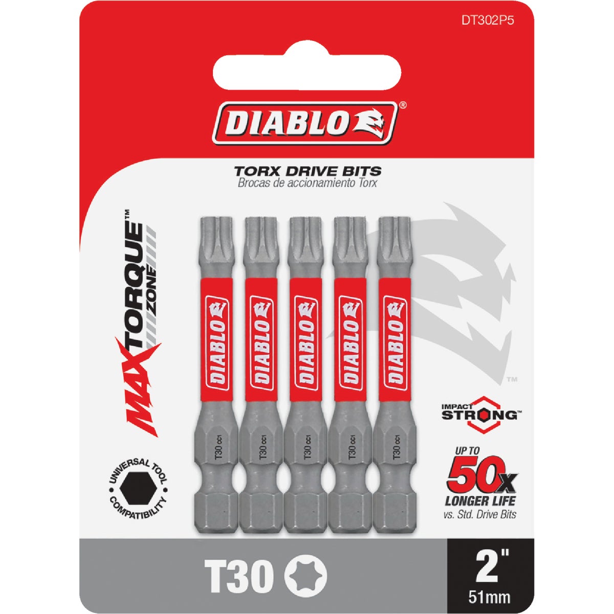 Diablo T30 TORX 2 In. Power Impact Screwdriver Bit (5-Pack)
