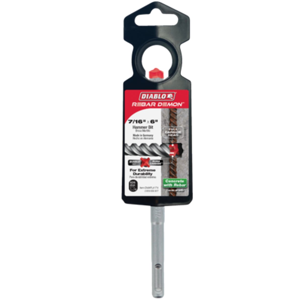 Diablo Rebar Demon 7/16 In. x 6 In. SDS-Plus Full Carbide Rotary Hammer Drill Bit