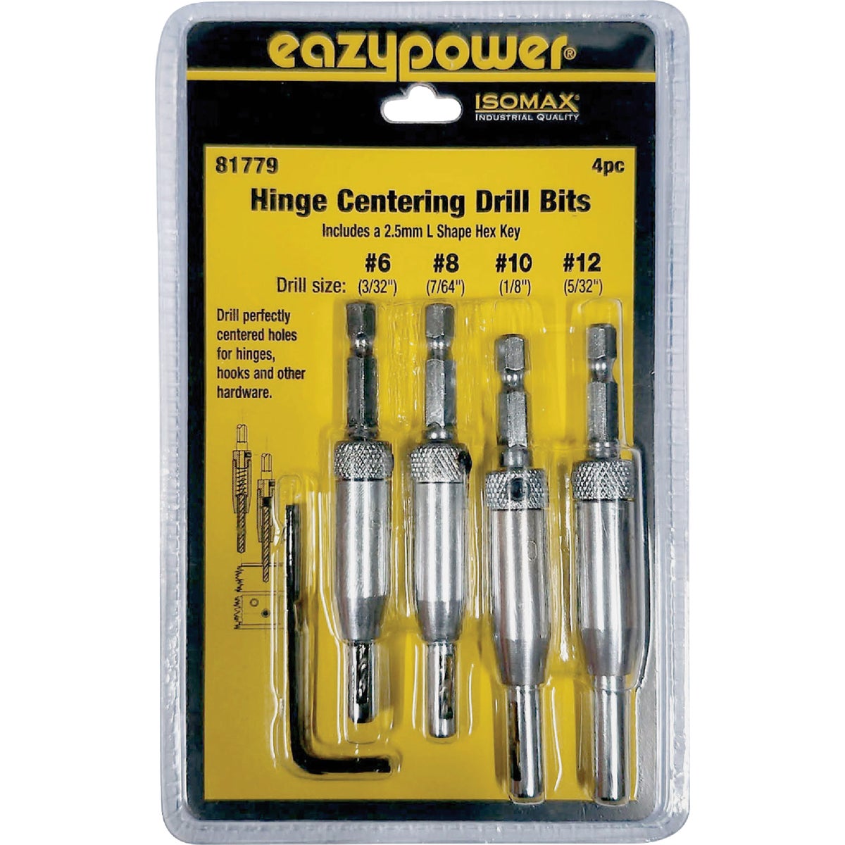 Eazypower Corporation Hinge Bit Set with L-Shape Hex Key (4-Piece)