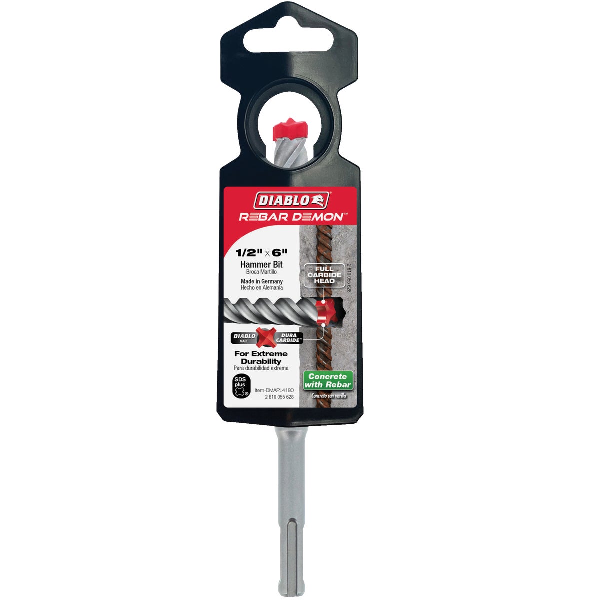 Diablo Rebar Demon 1/2 In. x 6 In. SDS-Plus Full Carbide Rotary Hammer Drill Bit