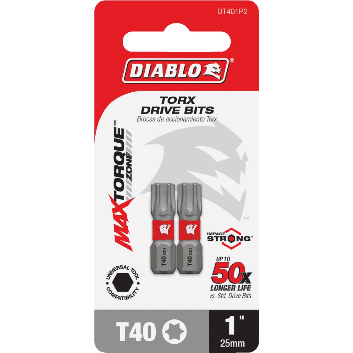 Diablo T40 TORX 1 In. Insert Impact Screwdriver Bit (2-Pack)