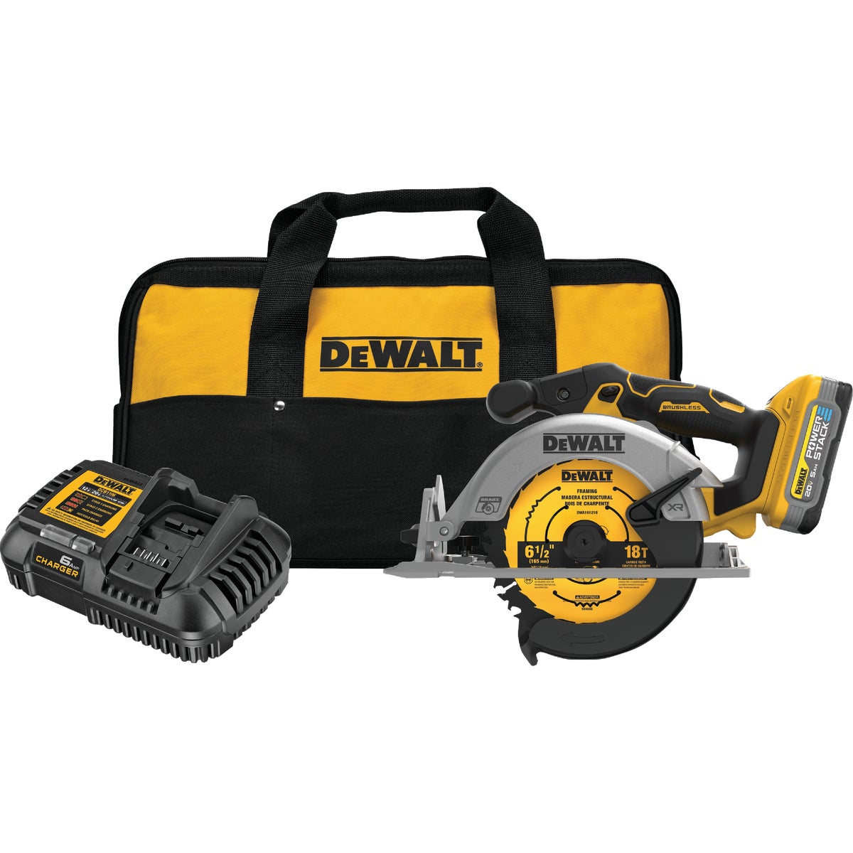 DEWALT 20V MAX XR 6-1/2 In. Brushless Cordless Circular Saw Kit with POWERSTACK Battery