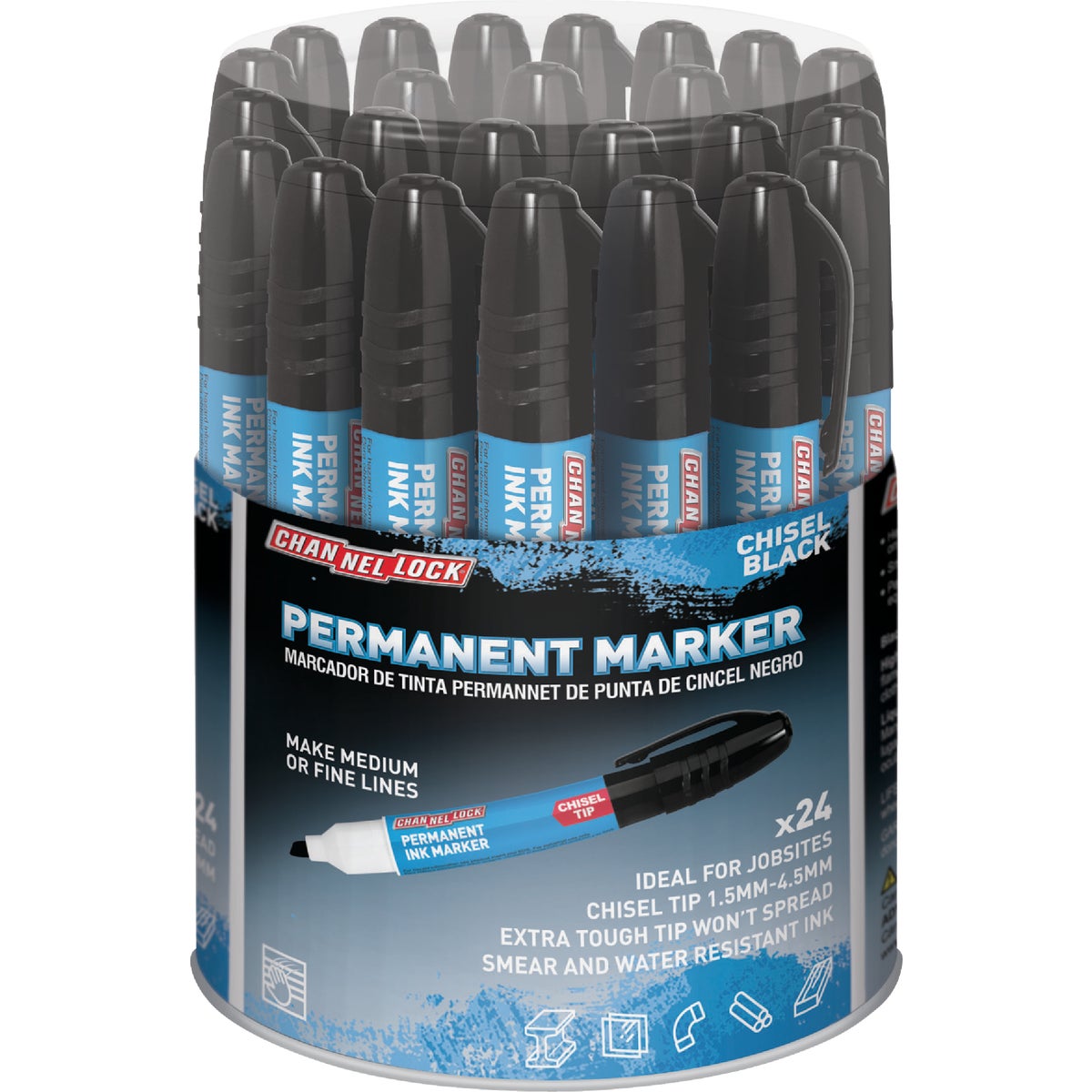 Channellock Chisel Tip Black Ink Marker Display (24-Piece)