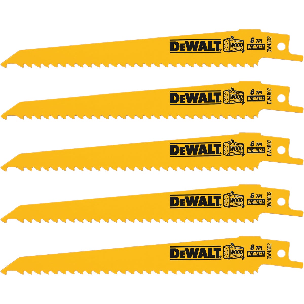DeWalt 6 In. 6 TPI Wood Reciprocating Saw Blade (5-Pack)