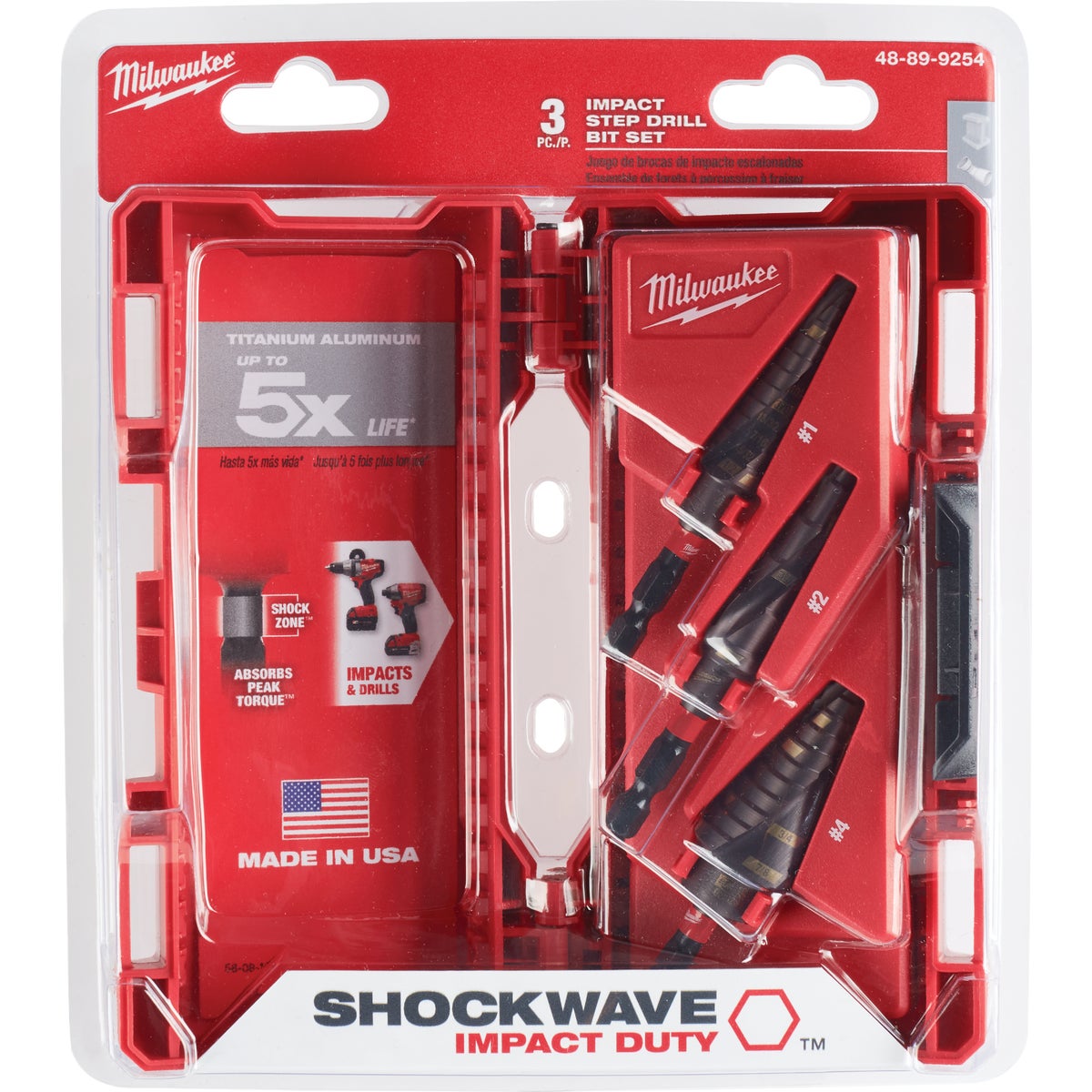 Milwaukee SHOCKWAVE Impact Duty 3-Piece Titanium Step Drill Bit Set, #1 #2 #4