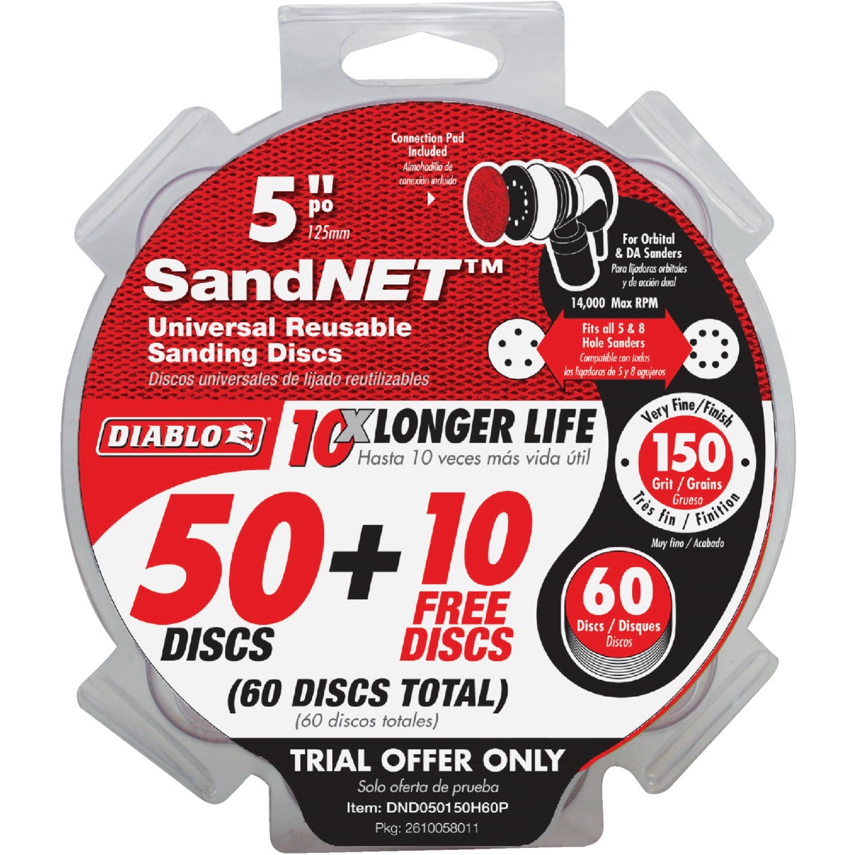 Diablo SandNet 5 In. 150 Grit Reusable Sanding Disc with Connection Pad (50-Pack)