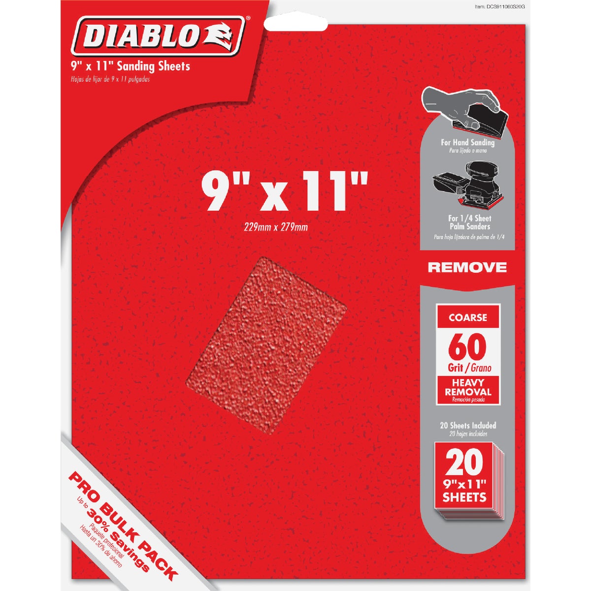 Diablo 9 In. x 11 In. 60 Grit Ultra Coarse Sandpaper (20-Pack)