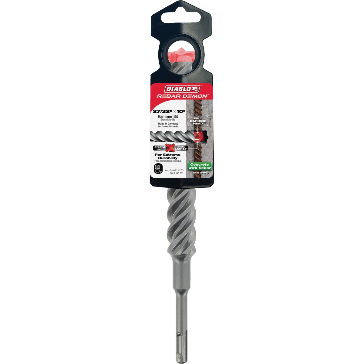 Diablo Rebar Demon 27/32 In. x 10 In. SDS-Plus Full Carbide Rotary Hammer Drill Bit
