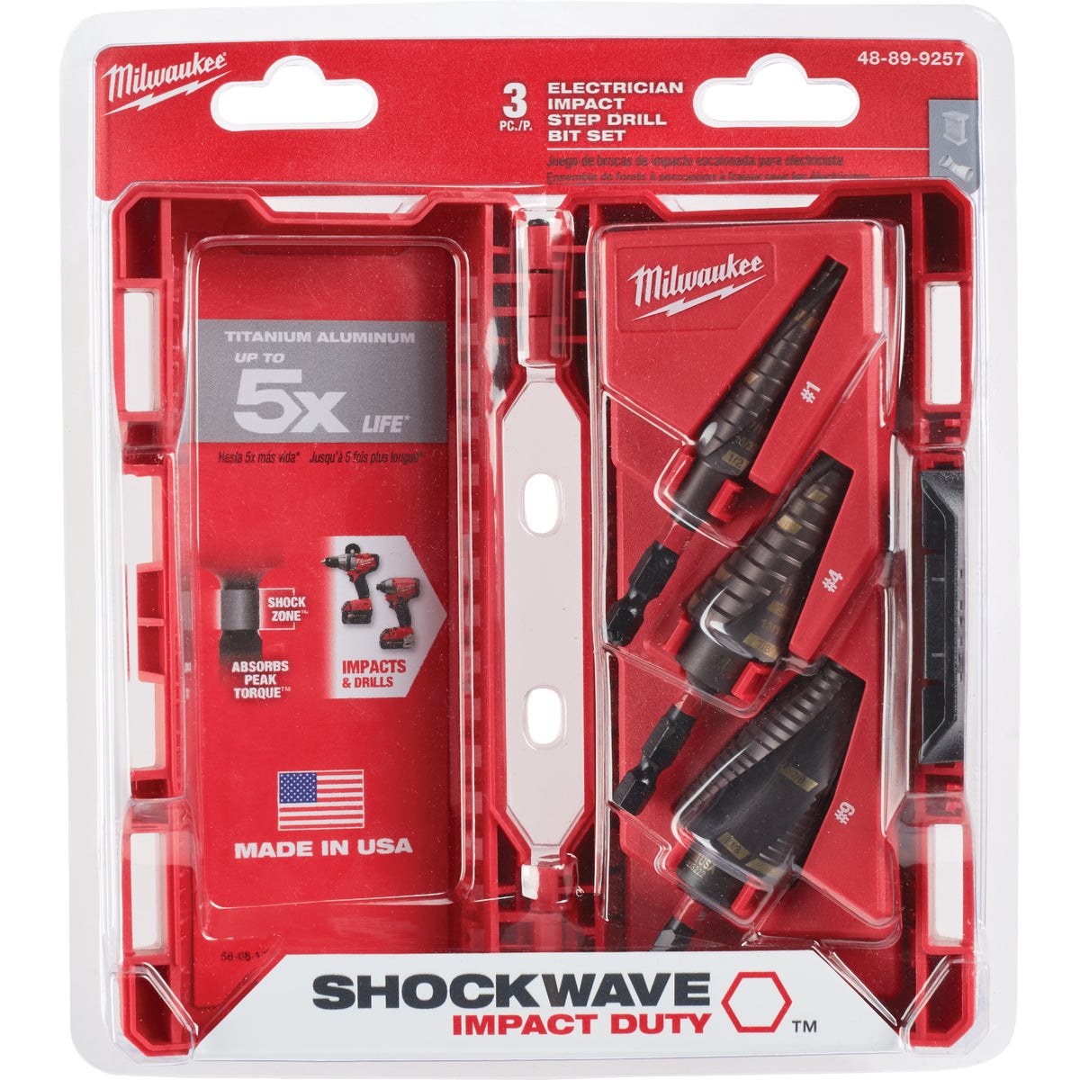 Milwaukee SHOCKWAVE Impact Duty 3-Piece Titanium Step Drill Bit Set, #1 #4 #9