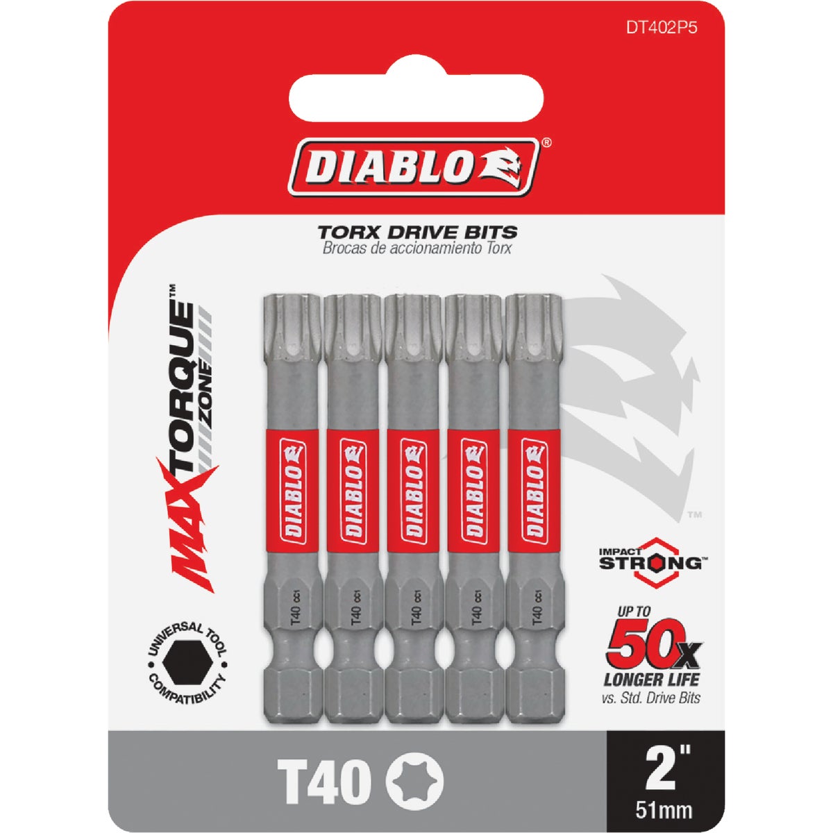 Diablo T40 TORX 2 In. Power Impact Screwdriver Bit (5-Pack)