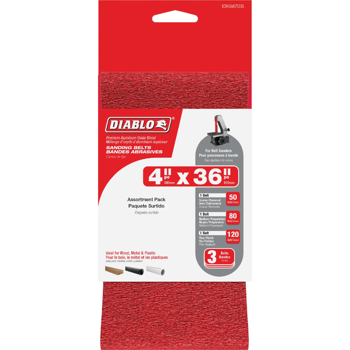 Diablo 4 In. x 36 In. 50/80/120 Grit General Purpose Sanding Belt (3-Pack)