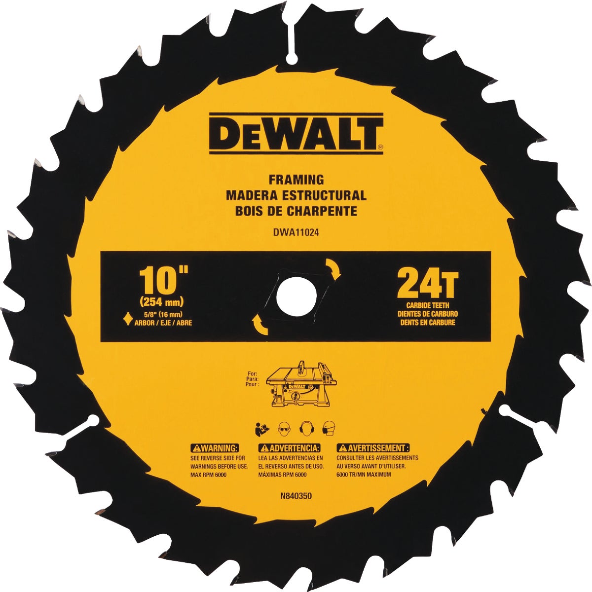 DEWALT 10 In. 24-Tooth Circular Saw Blade