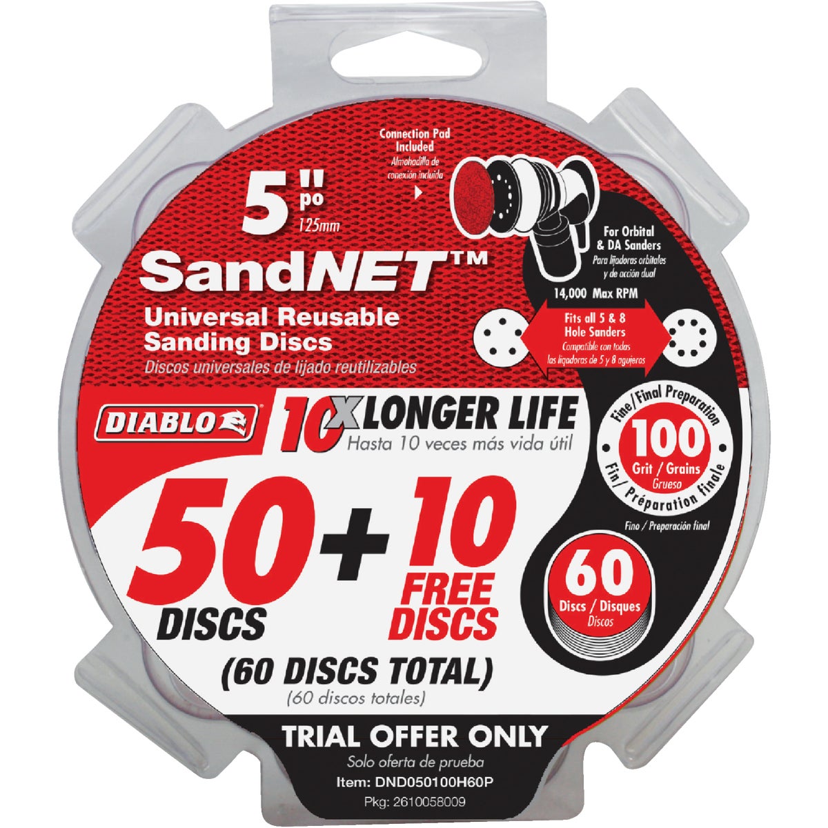 Diablo SandNet 5 In. 100 Grit Reusable Sanding Disc with Connection Pad (50-Pack)