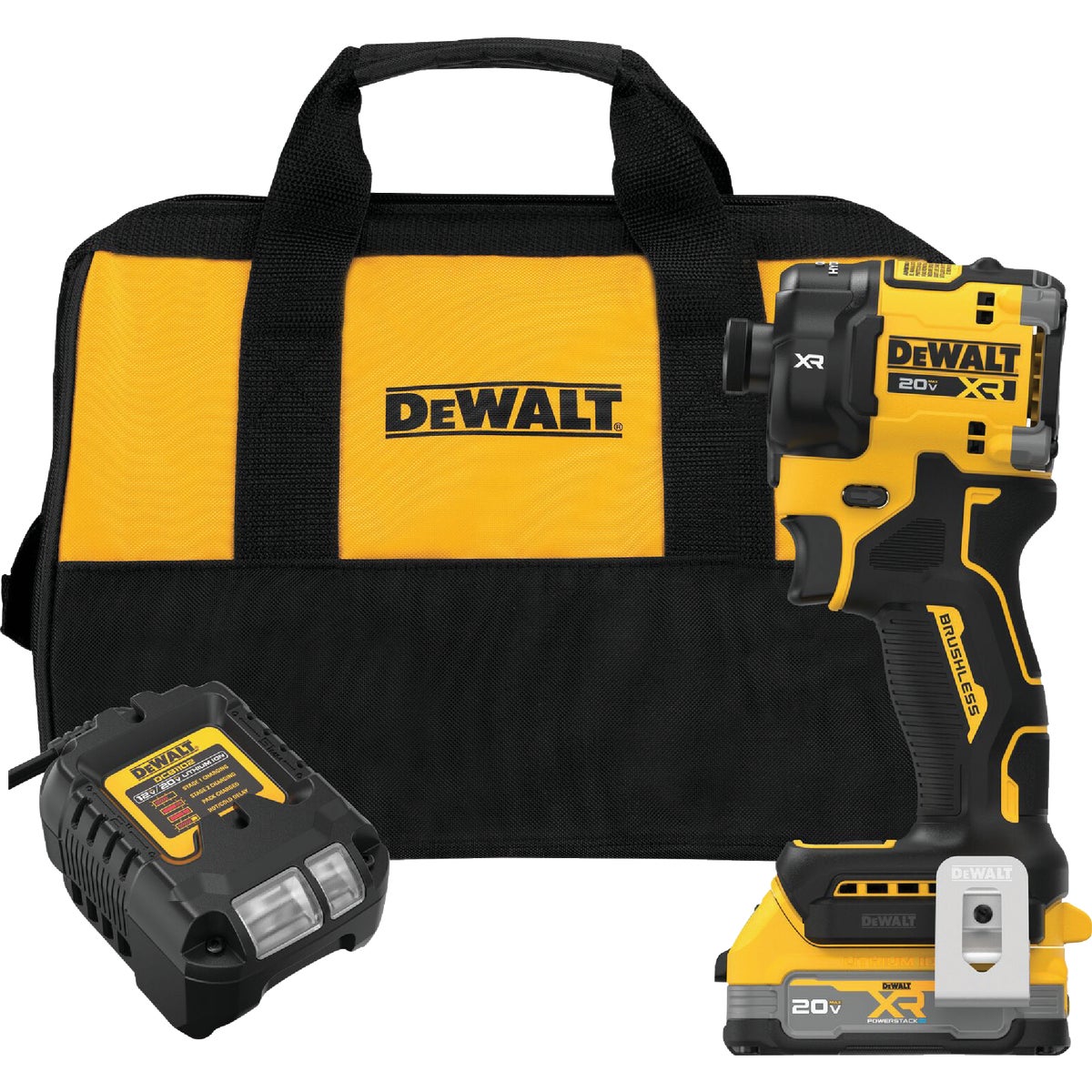 DEWALT 20V MAX XR 1/4 In. Quite Hydraulic Brushless Cordless Impact Driver Kit with XR POWERSTACK Battery & Charger