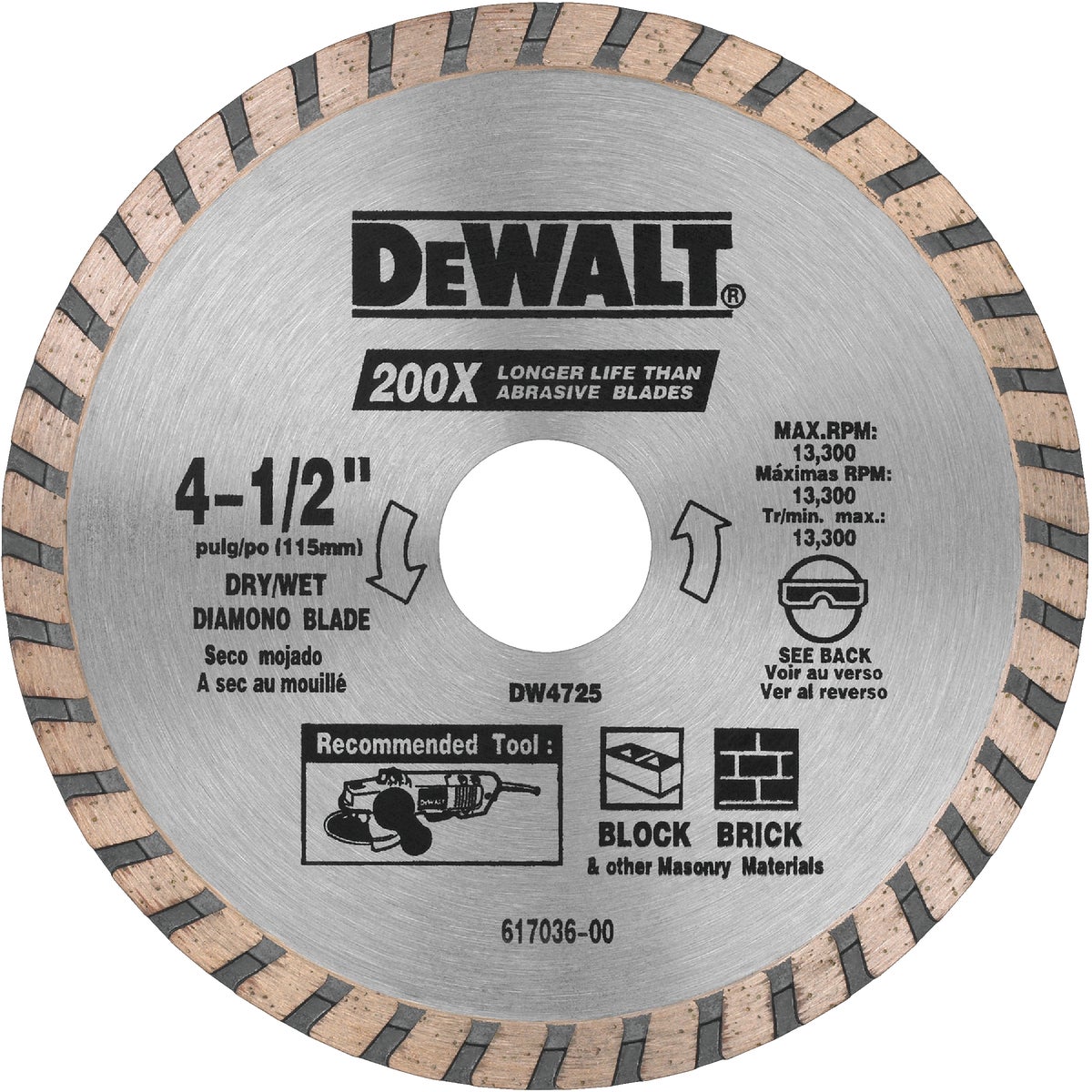 DeWalt High Performance 4-1/2 In. Turbo Rim Dry/Wet Cut Diamond Blade