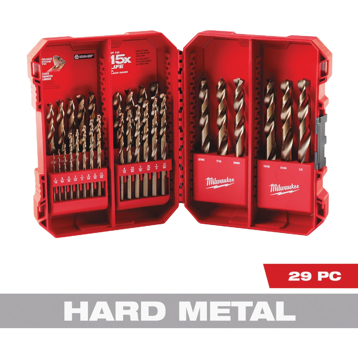 Milwaukee RED HELIX 29-Piece Cobalt Drill Bit Set, 1/16 In. thru 1/2 In.