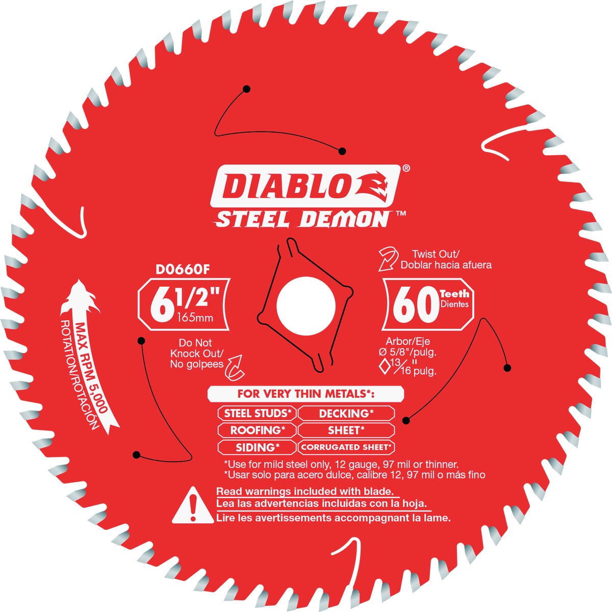Diablo Steel Demon 6-1/2 in. 60-Tooth Very Thin Mild Steels Circular Saw Blade