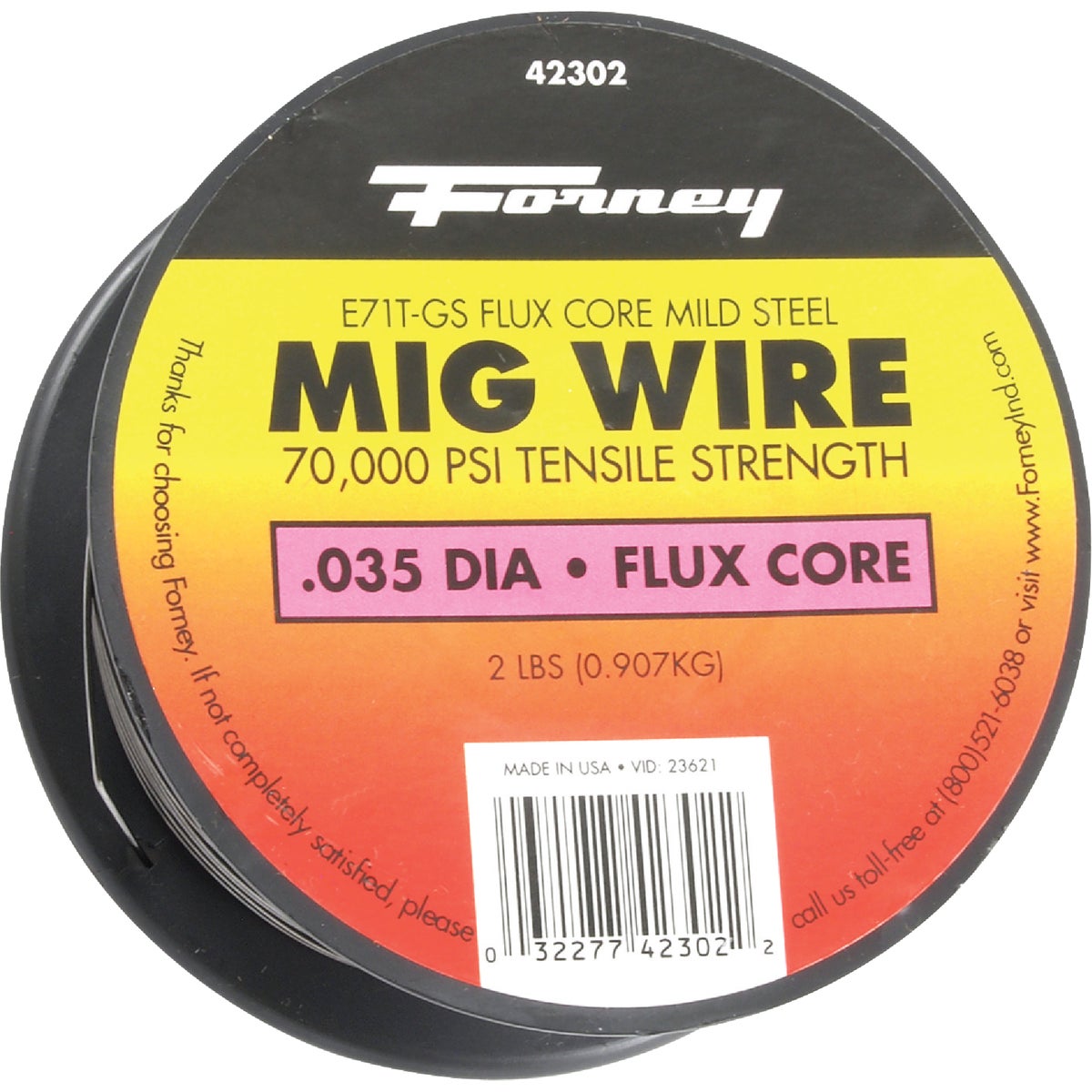Forney E71T-GS 0.035 In. Flux Core Mild Steel Mig Wire, 2 Lb.