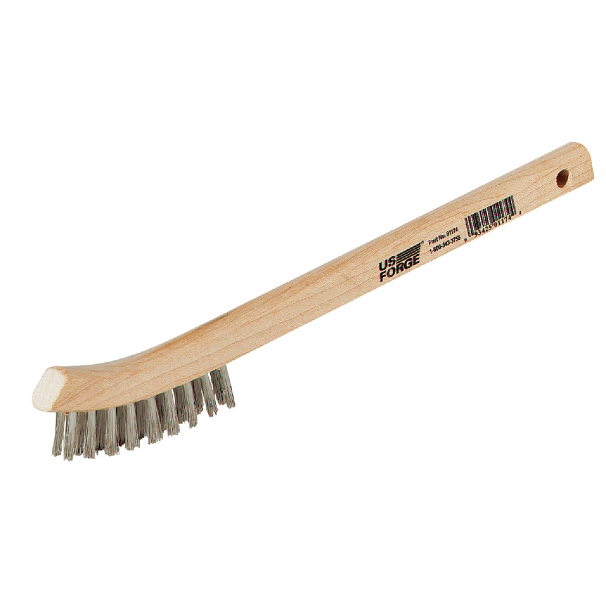 Forney 7-3/4 In. Curved Wood Handle Wire Brush with Stainless Steel Bristles