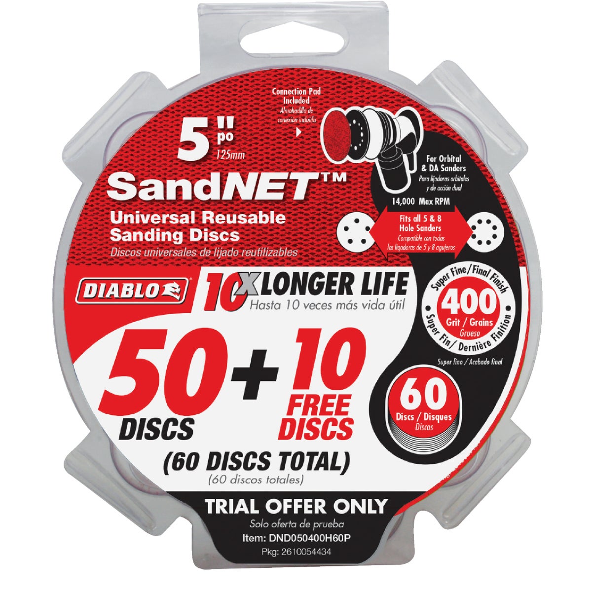 Diablo SandNet 5 In. 400 Grit Reusable Sanding Disc with Connection Pad (50-Pack)