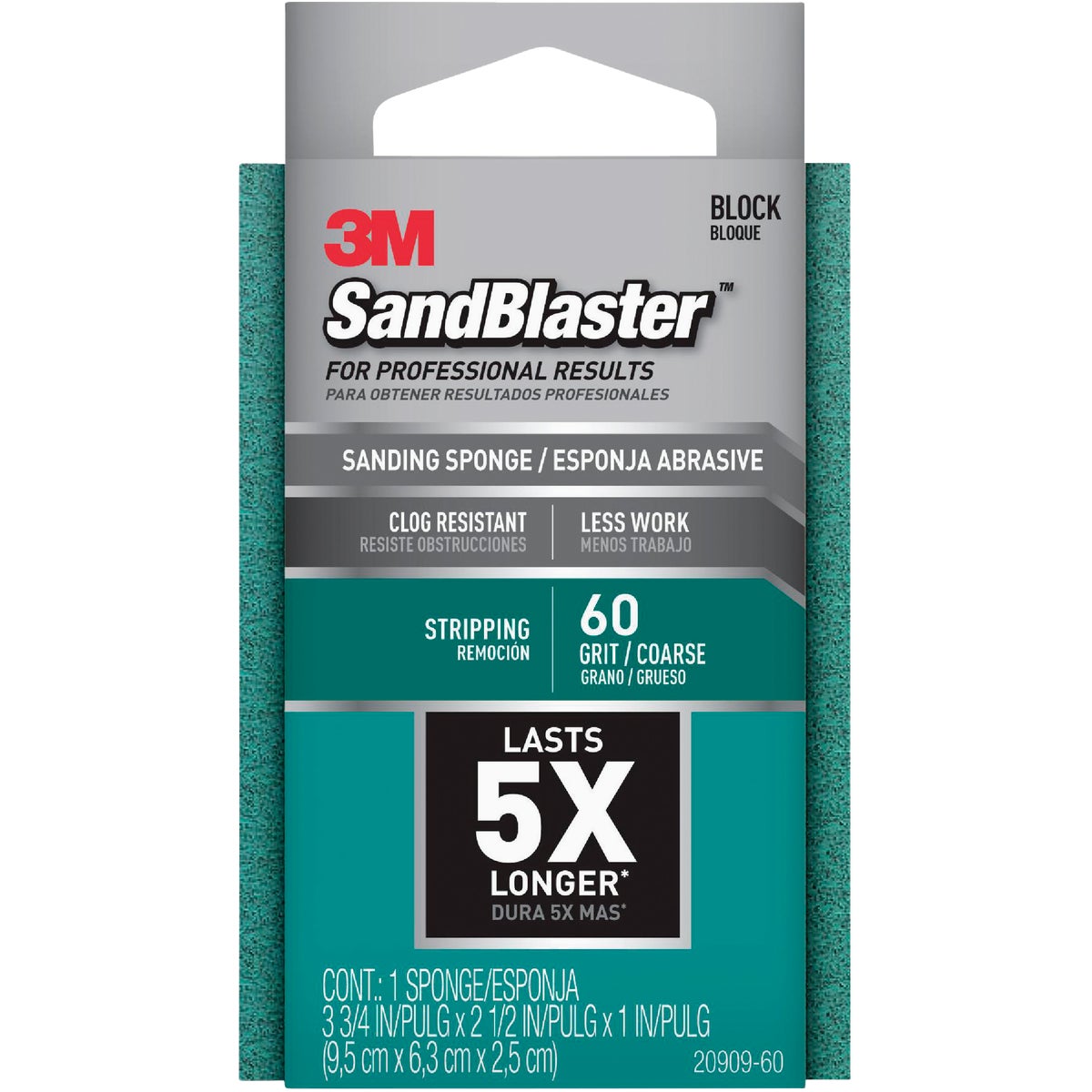 3M SandBlaster Paint Stripping 2-1/2 In. x 3-3/4 In. x 1 In. 60 Grit Coarse Sanding Sponge