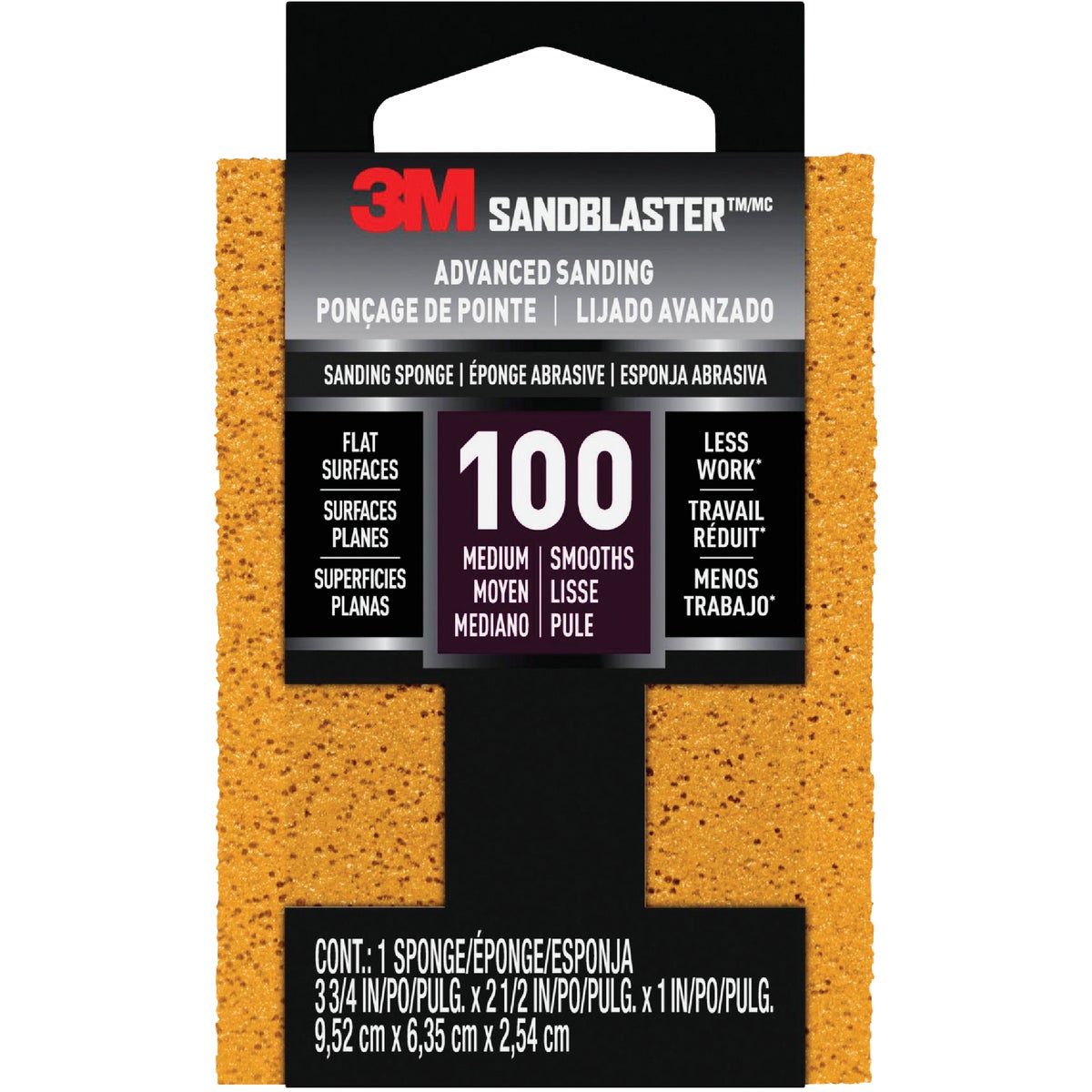 3M SandBlaster Bare Surfaces 2-1/2 In. x 3-3/4 In. x 1 In. 100 Grit Medium Sanding Sponge