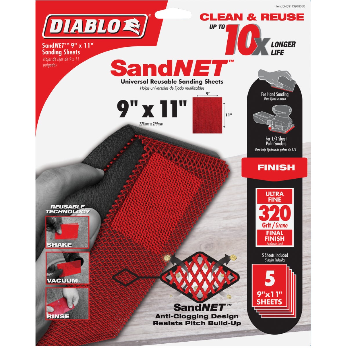 Diablo SandNet 9 In. x 11 In. 320 Grit Ultra Fine Reusable Sandpaper (5-Pack)