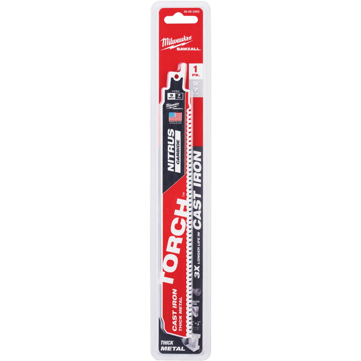 Milwaukee The TORCH with Nitrus Carbide 9 In. 7 TPI Cast Iron Reciprocating Saw Blade
