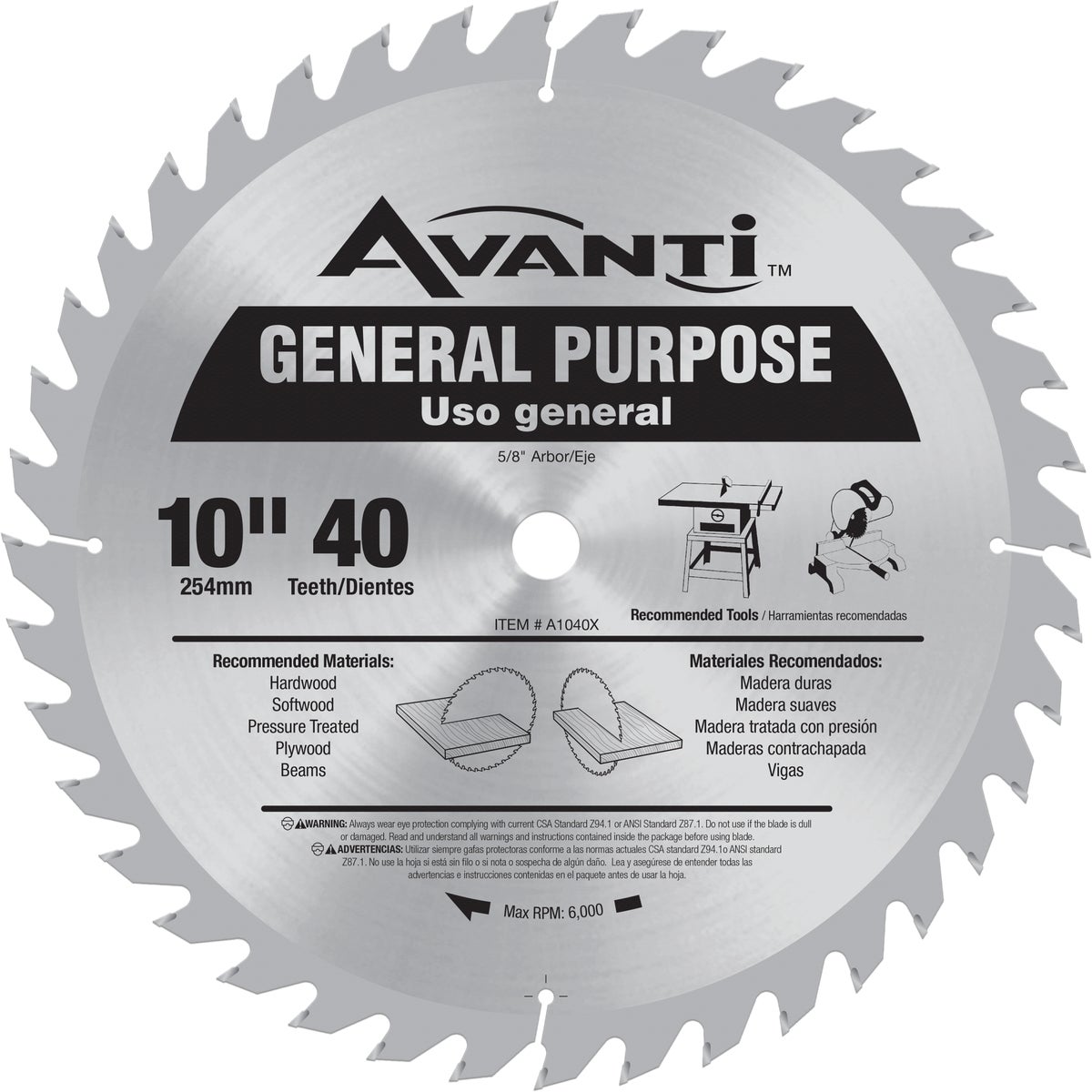 Avanti 10 In. 40-Tooth General Purpose Circular Saw Blade