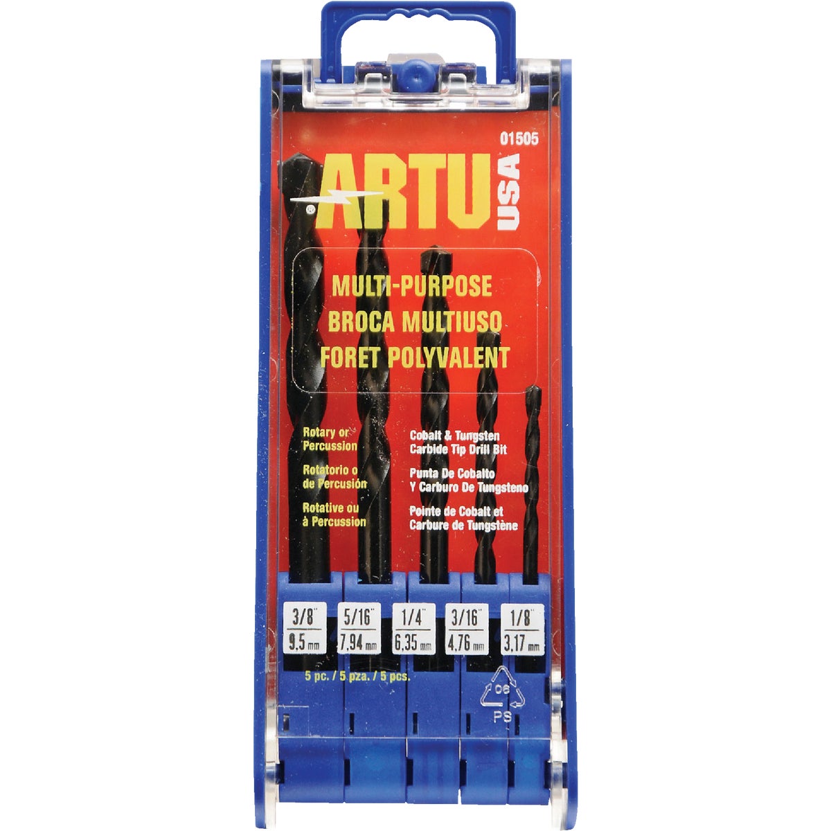 ARTU 5-Piece Cobalt & Tungsten Multi-Purpose Drill Bit Set, 1/8 In. thru 3/8 In.