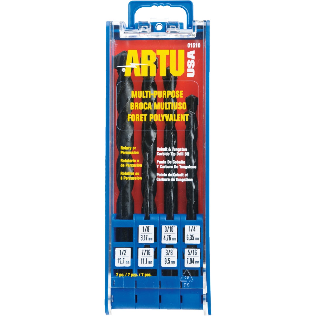 ARTU 7-Piece  Cobalt & Tungstel Multi-Purpose Drill Bit Set, 1/8 In. thru 5/16 In.