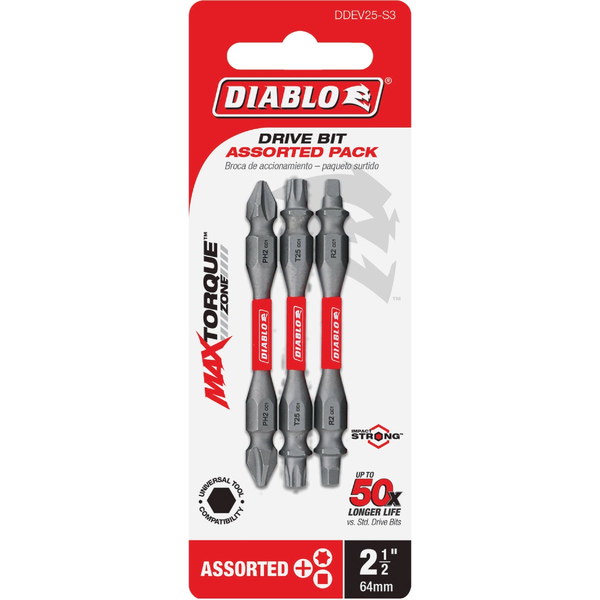 Diablo 3-Piece Assorted 2-1/2 In. Power Double-End Screwdriver Bit Set