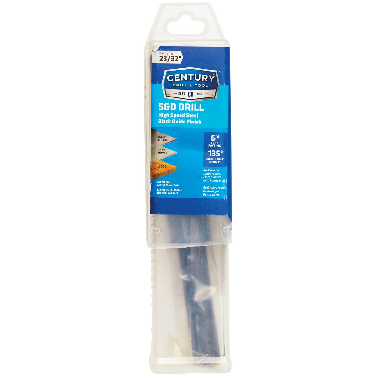 Century Drill & Tool 23/32 In. S&D High Speed Steel Black Oxide Drill Bit