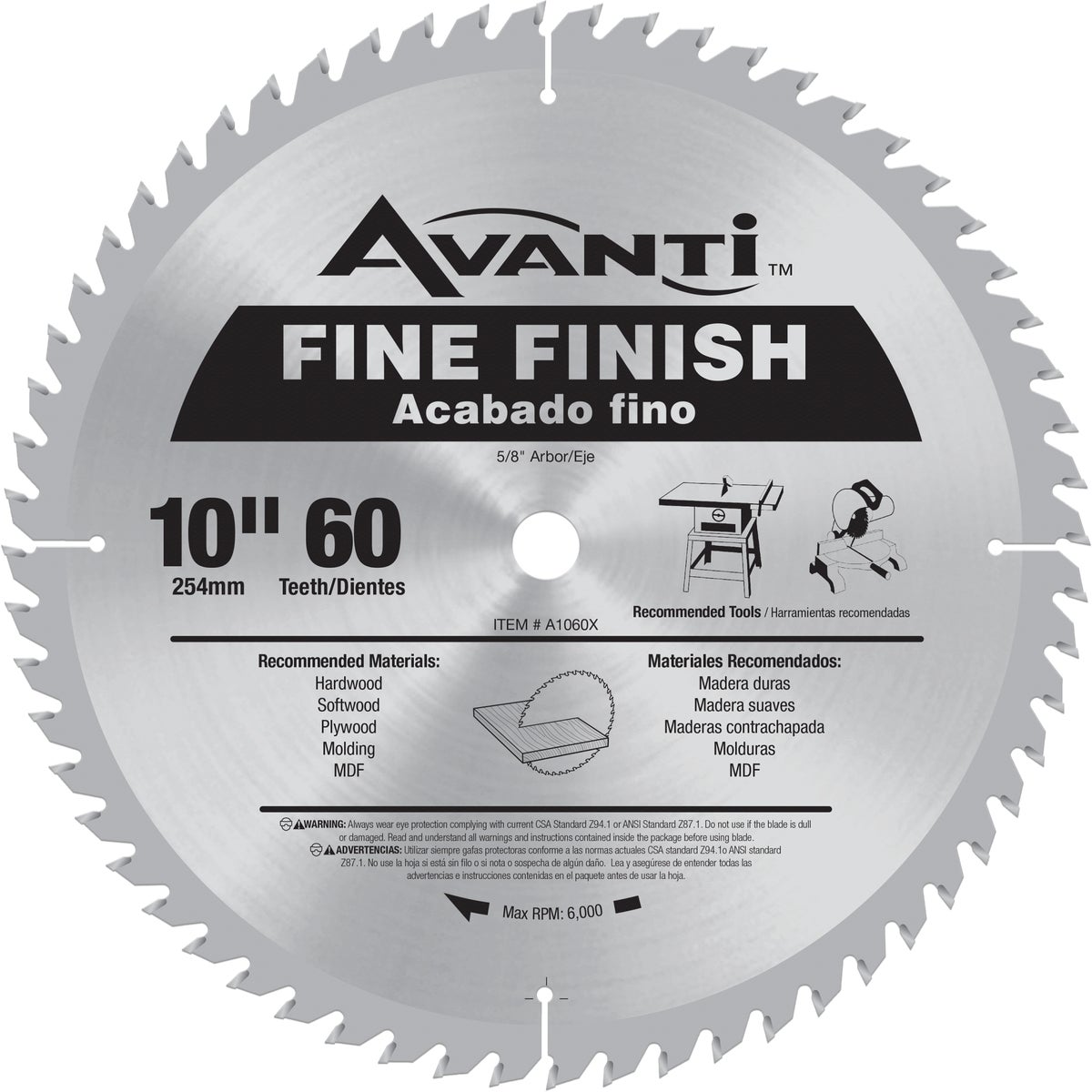Avanti 10 In. 60-Tooth Fine Finish Circular Saw Blade