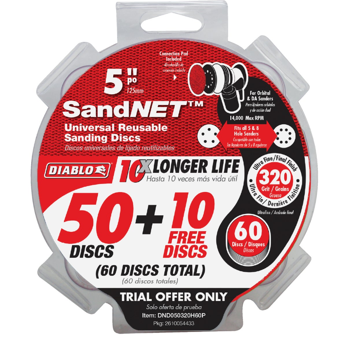 Diablo SandNet 5 In. 320 Grit Reusable Sanding Disc with Connection Pad (50-Pack)