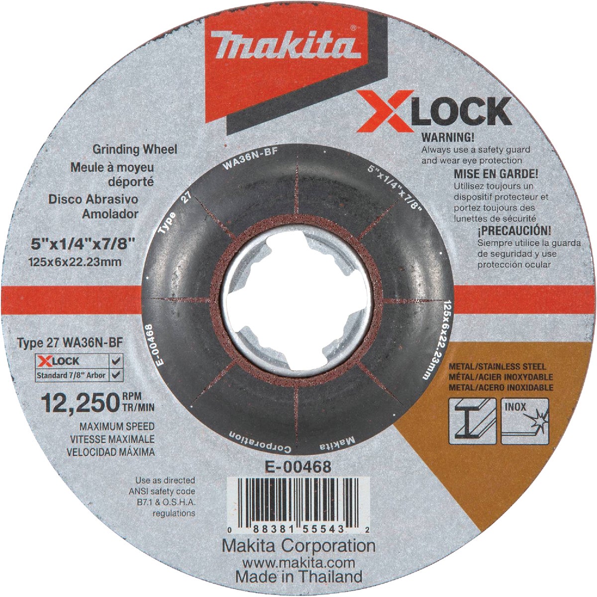 Makita X-LOCK Type 27 5 In. x 1/4 In. x 7/8 In. Metal/Stainless Grinding Cut-Off Wheel